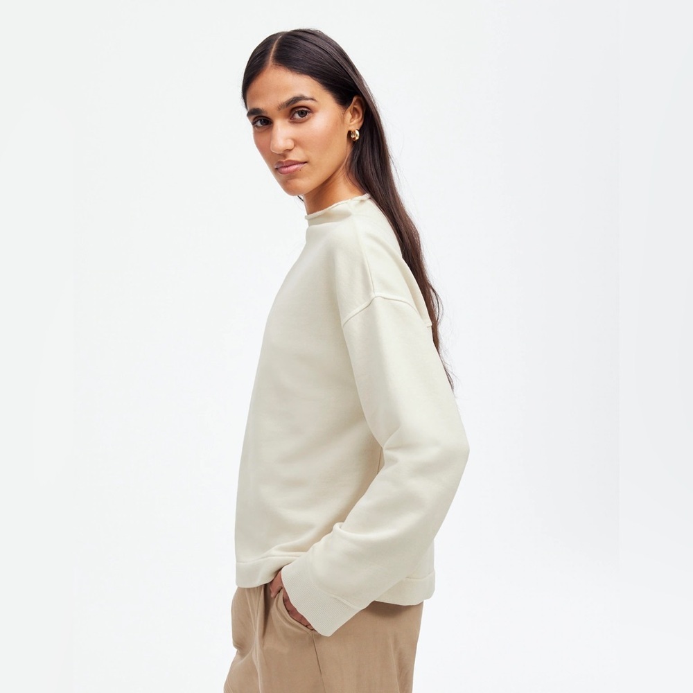 Madewell Long-Sleeve Funnel-Neck Sweatshirt in Parchment - Picture 3 of 11